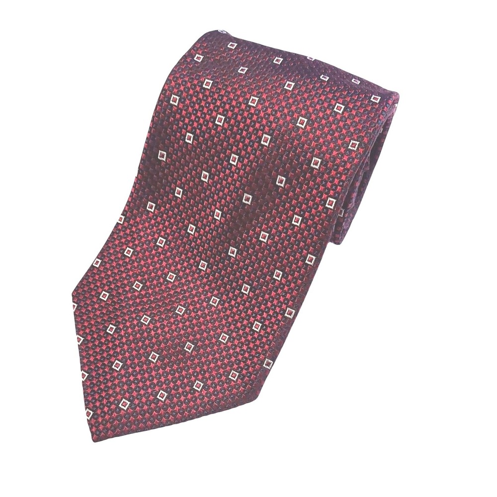 Emilio Romano Necktie Mens OS Burgundy Geometric Silk Handmade Italy L67